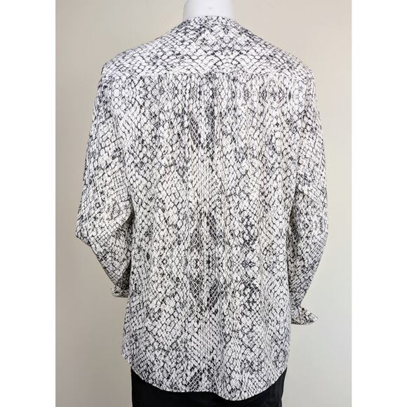 Calvin Klein Blouse Top Large White Black Snakeskin Print Flowy Career High Low - Picture 5 of 12